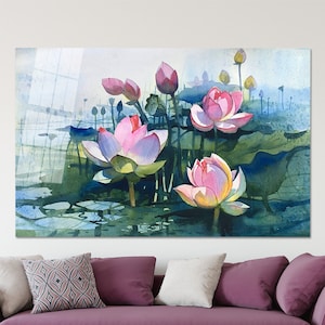 Watercolor Flower Glass Wall Art, Glass Wall Decor, , Glass Wall Art, Abstract Flower Wall Art, Glass Art Wall Decor, Lotus Glass Art,