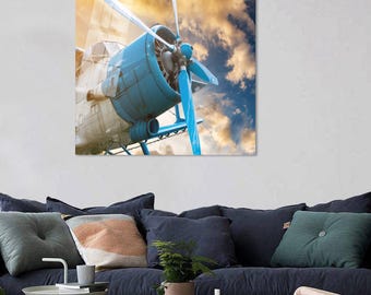 Vintage Airplane Propeller Glass Wall Art: Aviation Photography Home Decor
