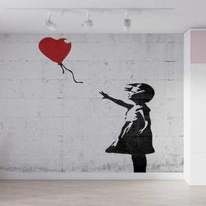 Carta da parati stradale, Carta da parati 3D, Arte da parete in carta, Carta da parati personalizzata, Palloncino a cuore con carta da parati per ragazza, Stampa murale per ragazza Graffiti,