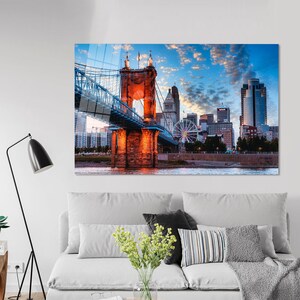 Cincinnati Bridge Tempered Glass Wall Art: City Landscape