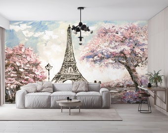 Eiffel Wallpaper,View Wall Decor,3d Wall Paper,Paris Mural,Custom Wall Paper,Bright Wall Paper,Romantic Couple Wall Print,