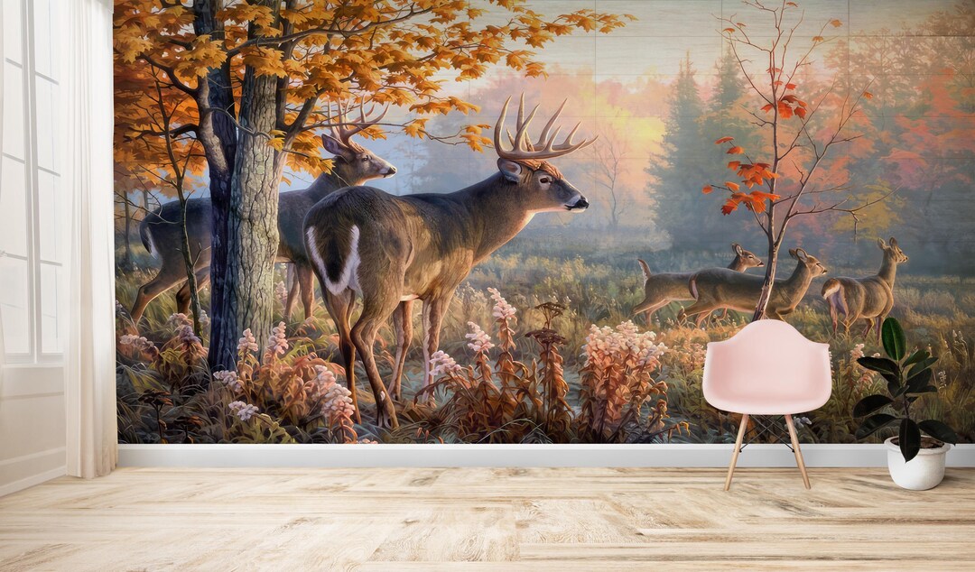 Deer Family Forest Mural: 3D Animal Wall Decals - Etsy