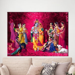 Radha Krishna Artwork, Indian Wall Art, Hindu Printed, Reproduction Art, Radha Krishna Wall Art, Famous Printed, Hindu Gift Artwork,