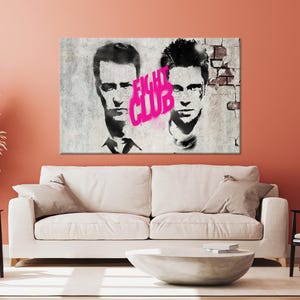 Fight Club Canvas Wall Art, Grunge Movie Graffiti Poster, Tyler Durden Street Art Print for Fan Bedroom, Man Cave or Film Buff Decor