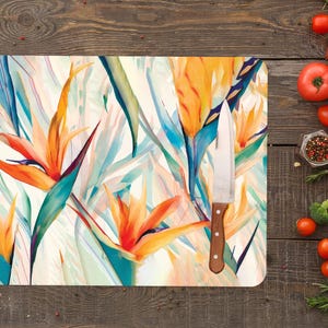 Luxury Chopping Board, Botanical Serving Board, Abstract Serving Board, Flower Painting Print Chopping Board, Meat Cutting Board,