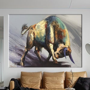 Bull Paintign Print, Bull Wall Decor, Bull Lover Gift Poster, Contemporary Wall Art, Loft Art Canvas, Abstract Animal Wall Art,