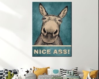 Nice Ass Wall Hanging, Bohemian Wall Art, Animal Wall Hanging, Funny Donkey Wall Art, Bathroom Canvas Poster, Handmade Gift,
