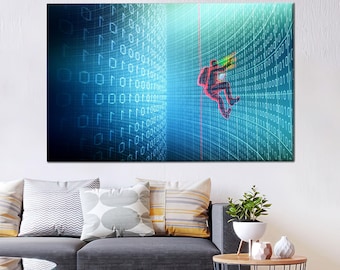 Matrix Code Canvas: Cyber 3D Wall Decor, Personalized Baby Boy Gift