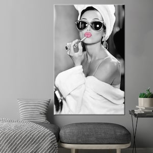 Hepburn Pink Lips Poster, Audrey Hepburn Printed, Audrey Poster, Lip Woman Printed, Iconic Canvas Art, Modern Canvas Art, image 2