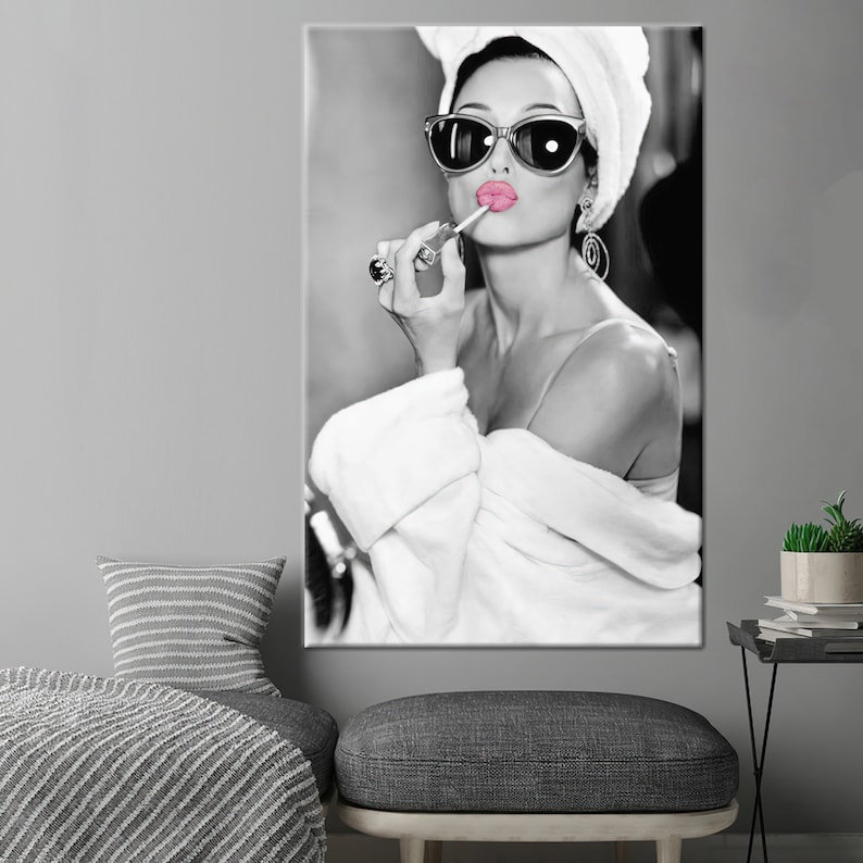 Hepburn Pink Lips Poster, Audrey Hepburn Printed, Audrey Poster, Lip Woman Printed, Iconic Canvas Art, Modern Canvas Art, image 2