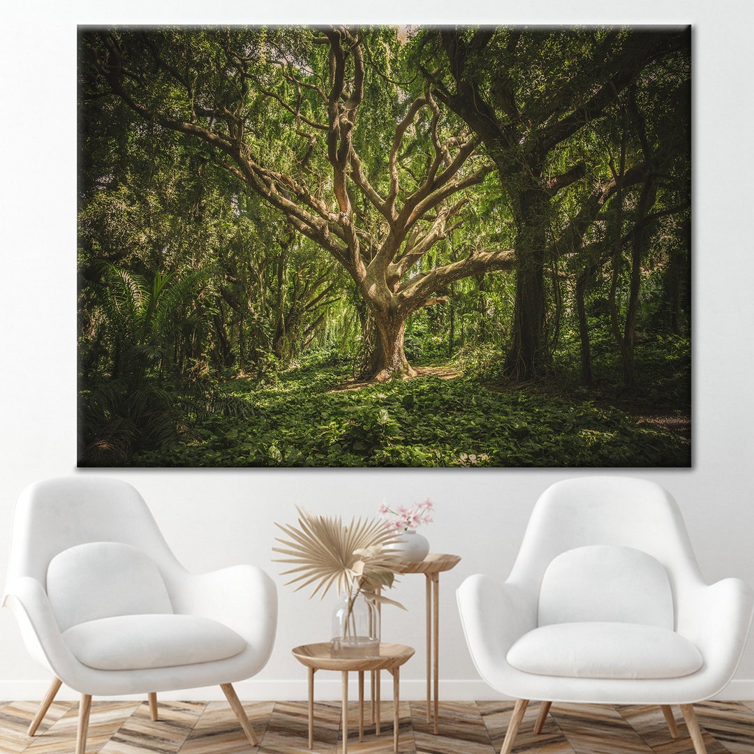 Old Tree Landscape Canvas Art, Forest Canvas, Green Poster, View Art ...