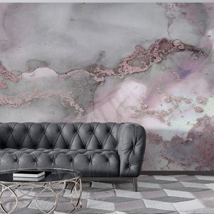 Papel de pared brillante, papel de pared personalizado, arte mural moderno, póster de pared de mármol gris, mármol rosa y gris, papel de pared 3d, pintura de pared brillante,