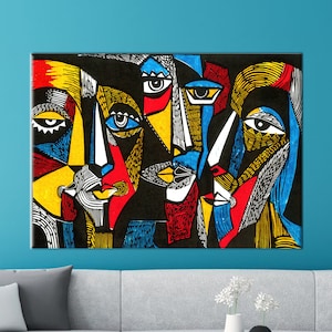 Surreal Colored Faces, Abstract Face Canvas, Contemporary Art Canvas, Abstract Portrait Wall Decor, Human Portrait Canvas,