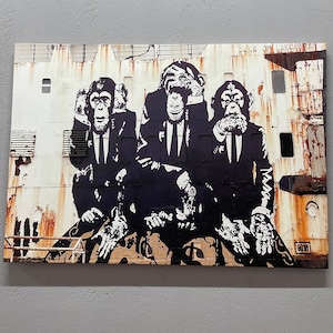 Banksy Three Wise Monkeys, Banksy Monkey Wall Decor, Abstract Wall Art, Banksy Canvas Art, Graffiti Wall Decor, Three Wise Monkey Art Canvas