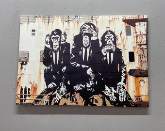 Banksy Three Wise Monkeys, Banksy Monkey Wall Decor, Abstract Wall Art, Banksy Canvas Art, Graffiti Wall Decor, Three Wise Monkey Art Canvas