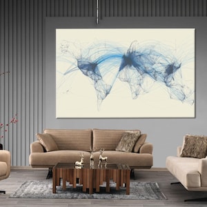 Mappa dell'aviazione 3D su tela, mappa del mondo delle rotte di volo su tela, poster su tela con mappa, decorazione su tela del traffico aereo, decorazione su tela per la casa,