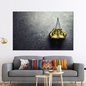 Boy Room Gift, Boxing Wall Decor, Man Cave Canvas Art, Golden Boxing Gloves Canvas Gift, Man Cave Wall Art, Canvas Wall Art, Loft Wall Art,
