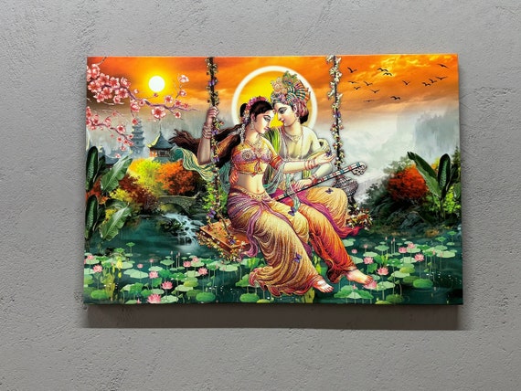 Radha Krishna Painting Print, Hindu Gift Poster, Radha Krishna Wall Art, Famous Wall Art, Indian Wall Art, Reproduction Artwork,