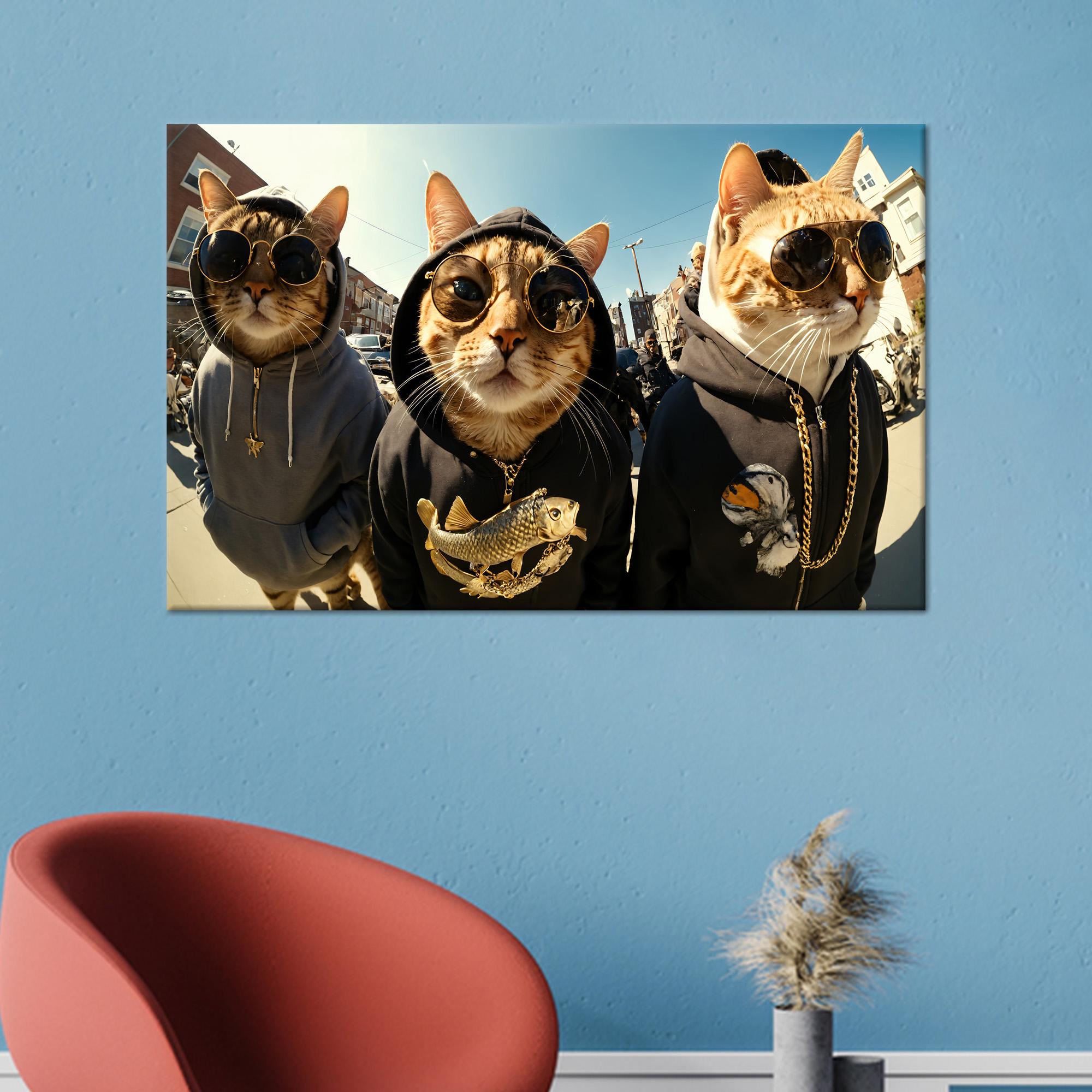面白いギャング猫のキャンバスウォールアート、クールなストリート