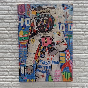 Astronauta di Banksy, tela di graffiti, poster di astronauta, decorazione da parete regalo per amante degli astronauti, stampa di Banksy, arte della parete dell'astronauta,