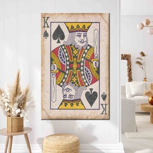 King Canvas, Card Wall Art, Decoración abstracta de pared, Playing Card Art Canvas, Playing King Card Printed, Modern Printed, King of Hearts Canvas,