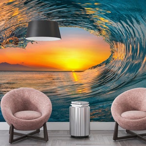 Welle Wandbild, Moderne Tapete, Landschaft Wand-Dekor, 3D Wand-Papier, Papier Wand Kunst, Meer Wand Dekor, Surfer Welle Wand Druck,