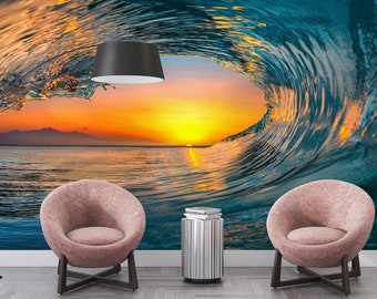 Wave Wall Mural,Modern Wall Paper,Landscape Wall Decor,3d Wall Paper,Paper Wall Art ,Seascape Wall Decor,Surfer Wave Wall Print,
