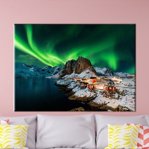 Northern Lights Landscape, Sky Landscape Canvas Art, View Wall Decor, Lofoten Photography Printed, Norway Canvas,