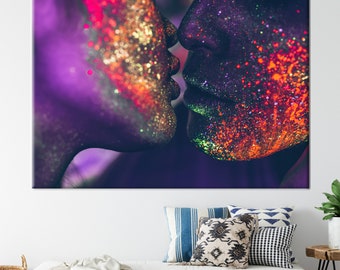 Sensual Photo Printed, Couple Canvas Art, Kissing Couple Art, Abstract Printed, Contemporary Printed, Bedroom Wall Art, Mature Artwork,
