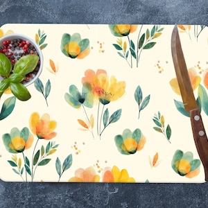Colorful Flowers Chopping Board, Yellow Flowers Serving Board, Flowers Cutting Board, Botanical Cutting Board, Easy to Carry,