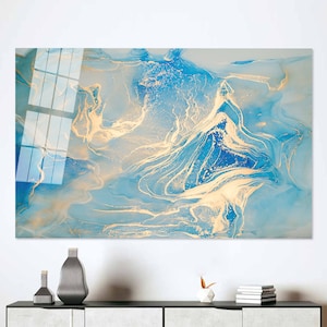 Gold Wall Decoration, Wall Decoration, Tempered Glass, Blue And Gold Marble, Glass Art, Alcohol Ink Glass Art,
