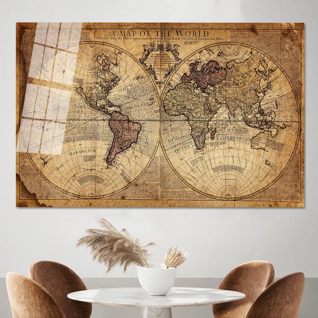 Vintage World Map Glass Wall Art: Personalized Old World Decor - Etsy