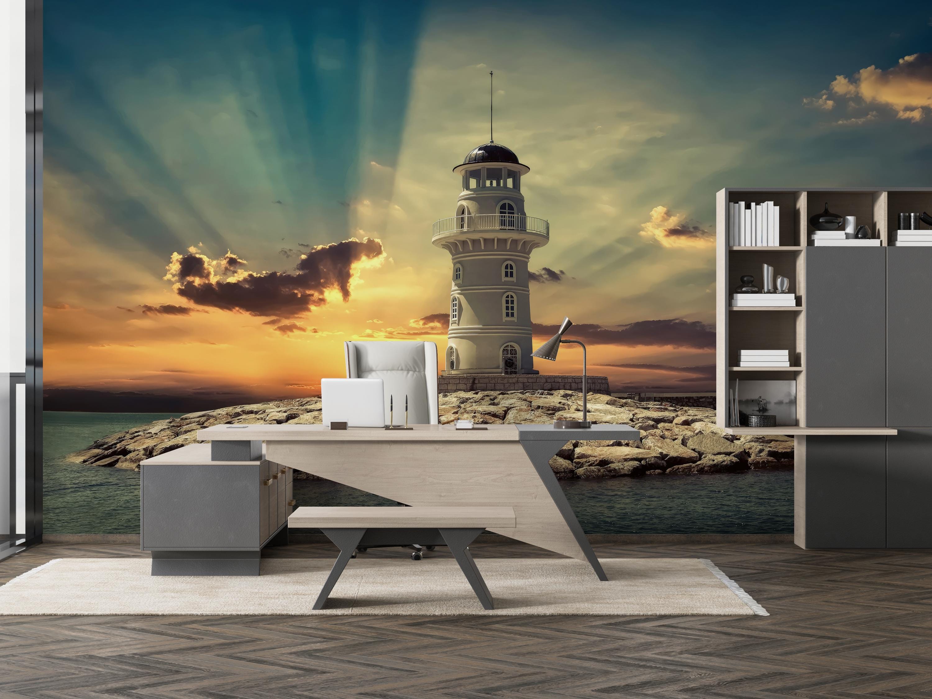 Decor For Wall, Lighthouse Wall Mural, Ocean Paper Craft, Sunset Wall Paper, Wallpaper, View Paper Craft, 3D Papercraft, Coastal Wall Art,