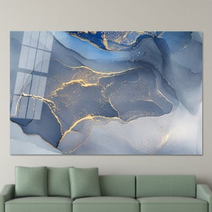 Glass Custom For Art, Contemporary Glass Wall Art, Large Glass Wall Art, Blue Tempered Glass, Glass, Marble Glass Printing,