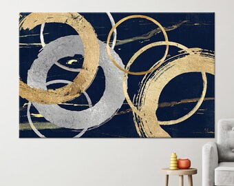 Gold and Silver Rings Abstract Canvas Art - Trendy Wall Decor