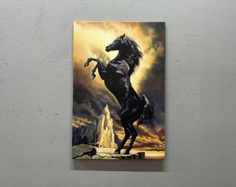Arte em tela do garanhão preto: decoração de parede para sala de estar grande