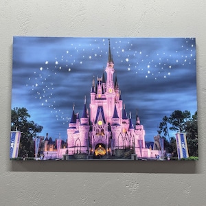 Cinderella Schloss, Sternenhimmel Gedruckt, Kinder Leinwand, Mädchenzimmer Gedruckt, Nachtlandschaft Gedruckt, Disneyland Leinwand Kunst,