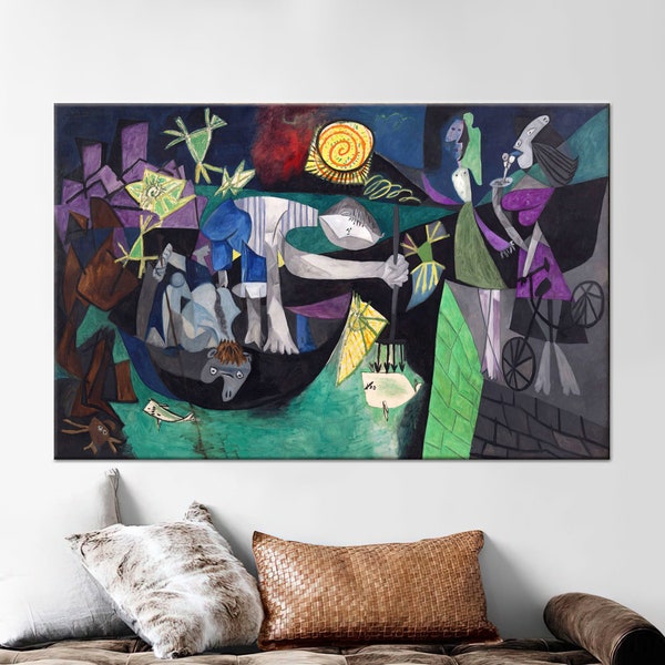 Canvas Gift, Wall Art Canvas, 3D Wall Art, Pablo Picasso Night Fishing At Antibes, Modern Printed, Night Fishing At Antibes 3D Canvas,