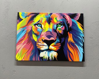 Colorful Lion Canvas Print: Abstract Oversized Wall Art