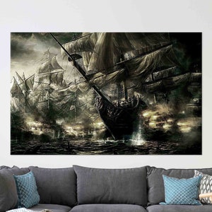 Große Leinwand, Piraten Kunstwerk, Abstrakte Leinwand, Leinwand, Segelschiff Leinwand Poster, Leinwand Dekoration, Moderne Leinwand,
