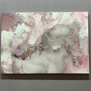Mármol rosa y gris, arte de mármol de lujo, arte de pared de mármol gris, arte de lienzo brillante, cartel rosa, arte de mármol rosa, lienzo de arte con tinta de alcohol,