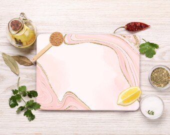 Tabla de cortar de vidrio templado de mármol rosa: tabla para servir en la cocina