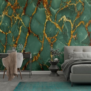 Green And Gold Marble Wall Art,Custom Wall Paper,Wall Paper Peel and Stick,3d Wall Paper,Contemporary Wall Painting,
