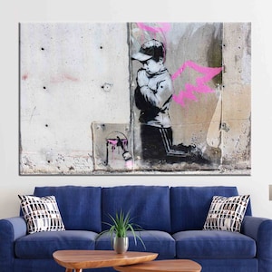 Banksy Boy Art Canvas, Banksy Graffiti Impreso, Banksy Angel Canvas, Child Angel Canvas, Banksy Wall Art, Abstract Art Canvas,