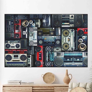 Retro Audio Cassette Poster, Retro Artwork, Wall Decor, Large Wall Art, Music Room Canvas Gift, Boombox, 3D Wall Art, Cassette Wall Decor,