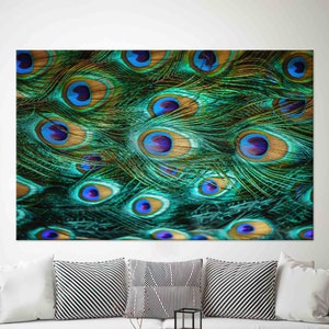 3D Peacock Feather Canvas Art: Colorful Wall Decor