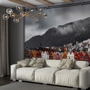 Geschenk für Haus, Küsten Papierschiff, 3D Wallpaper, Ansicht Papierschiff, Bergen Landschaft Papierkunst, Berg Papierkunst, Abnehmbare Tapete,