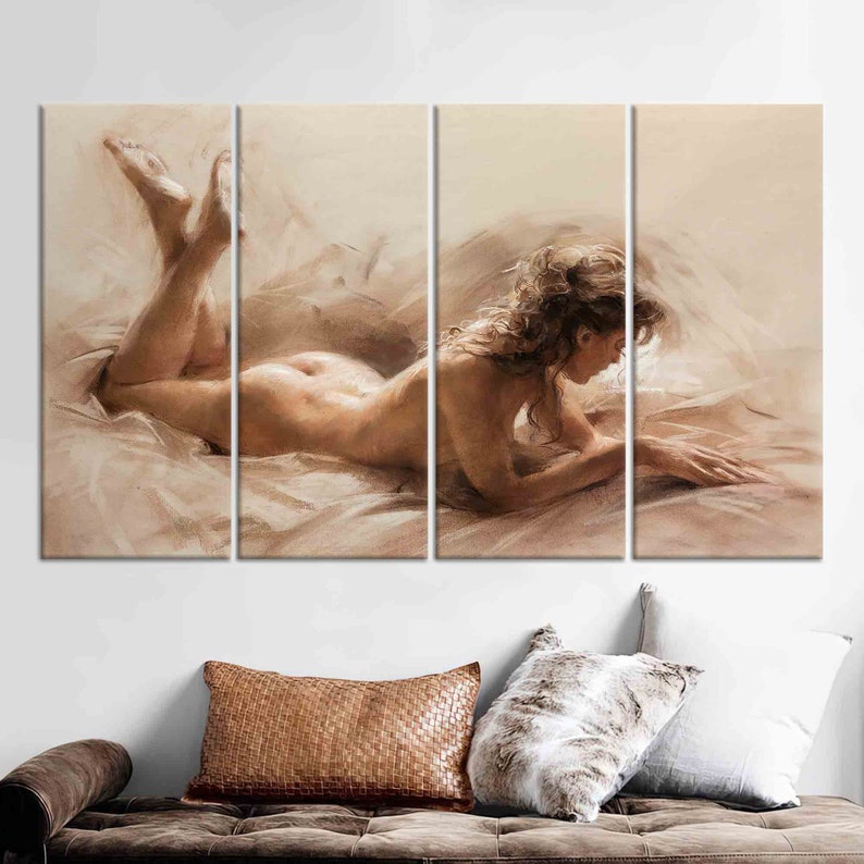 Sexy Woman Painting Print, Sensual Wall Art, Personalized Gifts, Gift for Him, Wall Art Canvas, Sexy Canvas Art, Erotic Canvas Print,Mature image 3