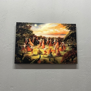 Rasa Lila Dance of Radha Krishna, Indian Artwork, Hindu Dance Wall Decor, Rasa Lila Dance Canvas, Hindu Gift Canvas Art, Famous Wall Art,