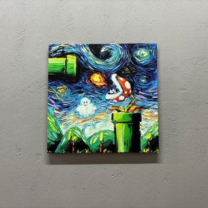 Abstract Canvas Art, Van Gogh Mario Canvas, Super Mario  Canvas, Modern Mario World Printed, Mario World Art Canvas, Modern Poster,